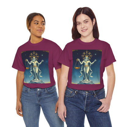 Unisex Heavy Cotton T-Shirt, Space, Libra God, Zodiac Design