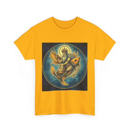 Unisex Heavy Cotton T-Shirt, Pisces King v1, Zodiac Design