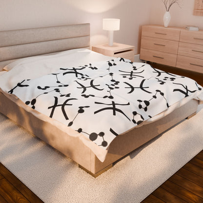 Velveteen Plush Blanket, Pisces Zodiac Sign, Constellation & Symbol, White, 100% polyester