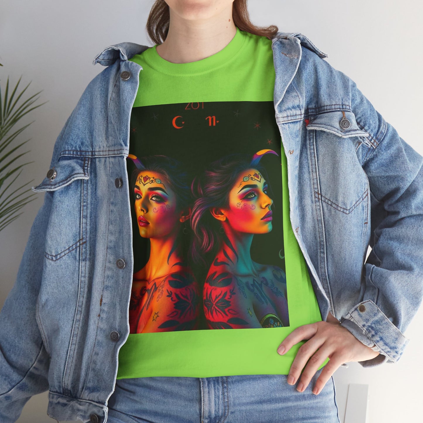 Unisex Heavy Cotton T-Shirt, Gemini, Zodiac, Sexy Art