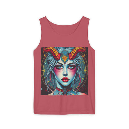 Unisex Garment-Dyed, Tank Top, Capricorn, Pop Art v1, 100% US cotton