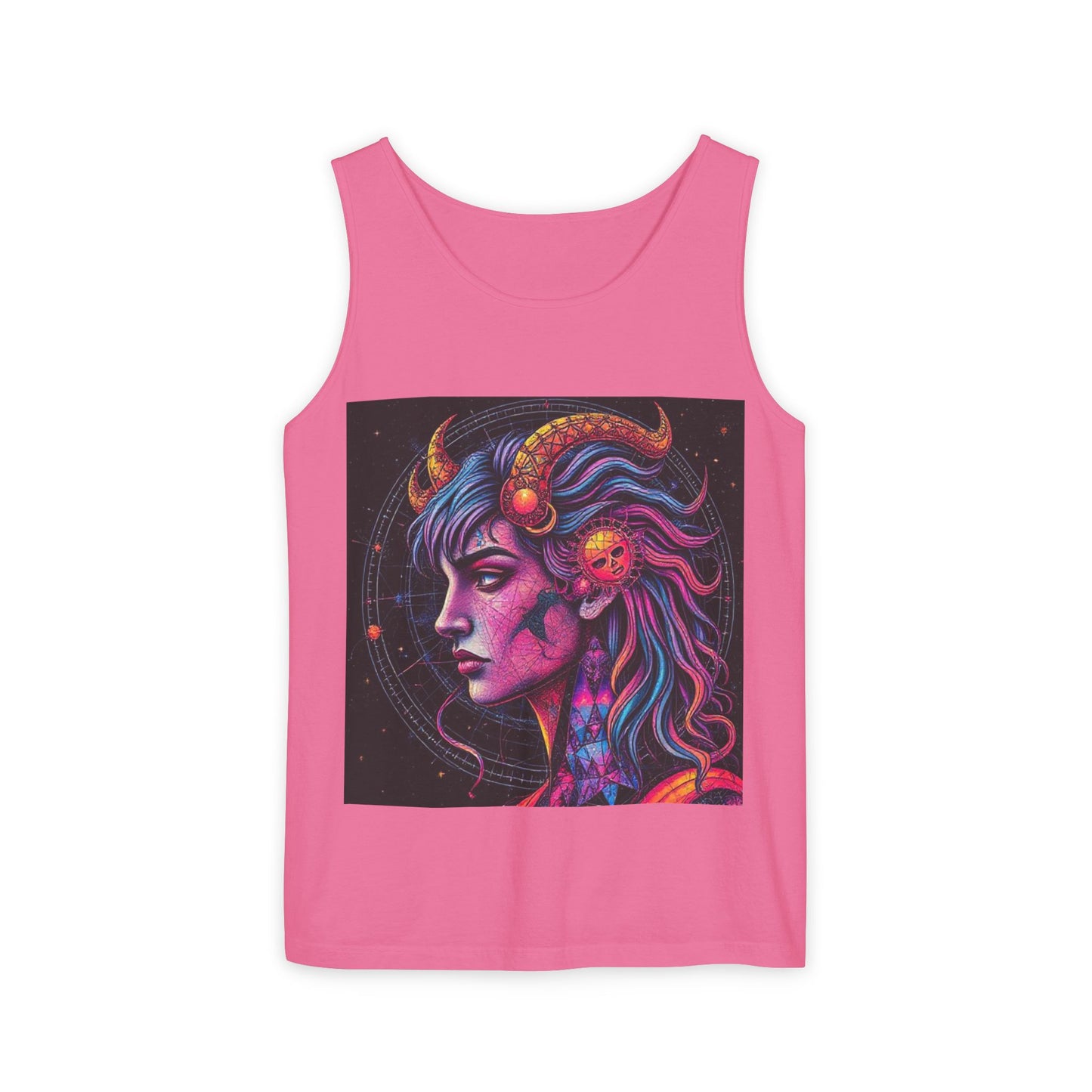 Unisex Garment-Dyed, Tank Top, Virgo Design, Pop Art v1, 100% US cotton