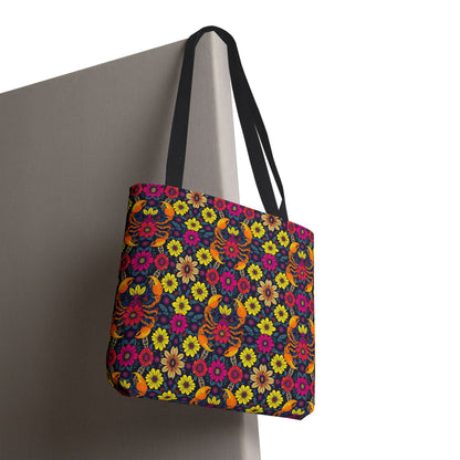 Tote Bag, (AOP), Scorpio, Zodiac v1, Flower Pattern