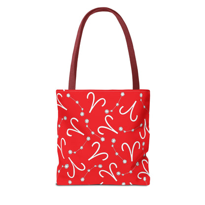 Tote Bag, Aries Zodiac Sign, AOP, (Red, White)