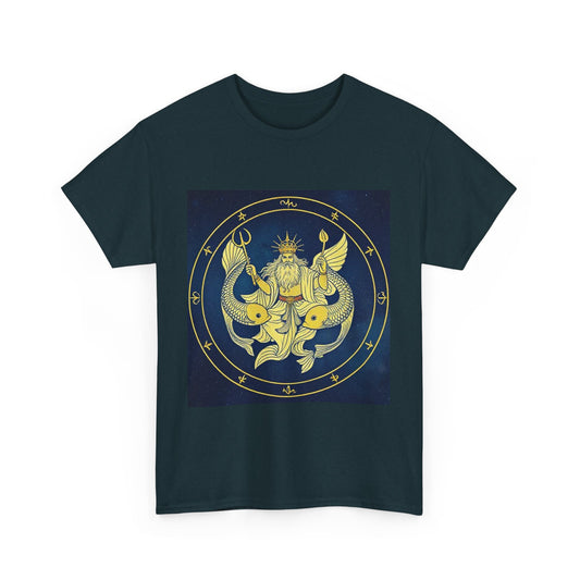 Unisex Heavy Cotton T-Shirt, King of Pisces, Zodiac Design