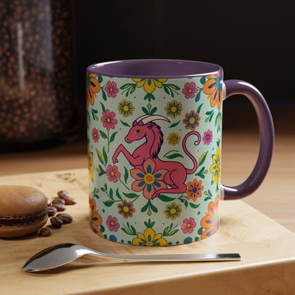 Accent Coffee Mug, Aquarius, Zodiac, Flower Pattern, (11, 15oz)
