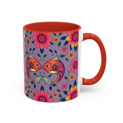 Accent Coffee Mug, Pisces, Zodiac v2, Flower Pattern, (11, 15oz)