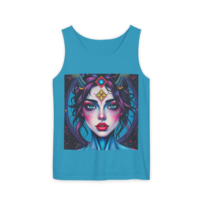 Unisex Garment-Dyed, Tank Top, Aquarius Design, Pop Art, 100% Ringspun US cotton