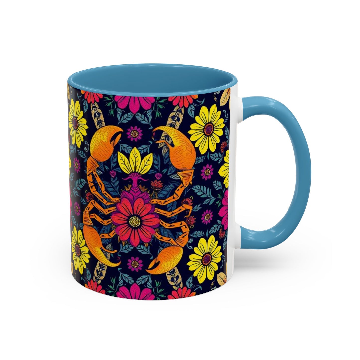 Accent Coffee Mug, Scorpio, Zodiac v3. Flower Pattern, (11, 15oz)