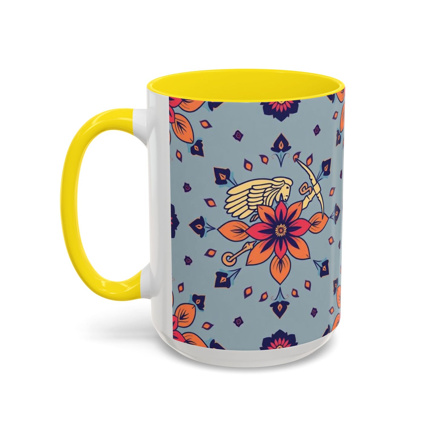 Accent Coffee Mug, Sagittarius, Zodiac v3. Flower Pattern, (11, 15oz)