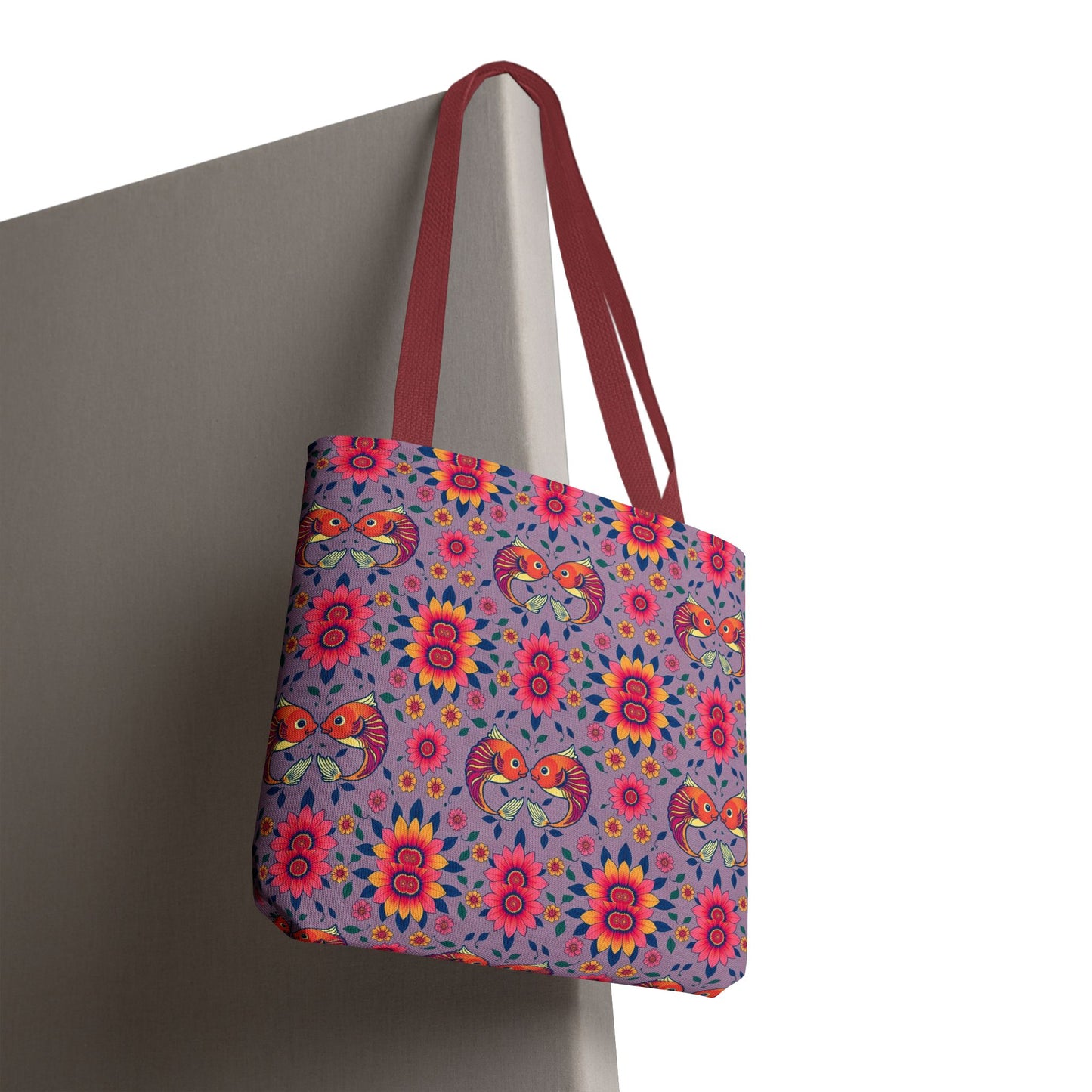 Tote Bag, (AOP), Pisces, Zodiac v2, Flower Pattern