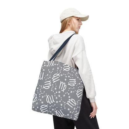 Tote Bag, Virgo Zodiac Sign, AOP, (Grey, White)
