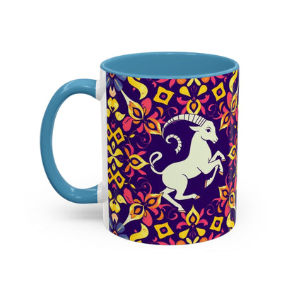 Accent Coffee Mug, Capricorn, Zodiac v1, Flower Pattern, (11, 15oz)