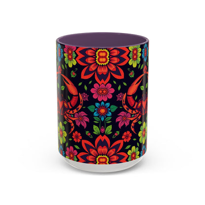 Accent Coffee Mug, Cancer, Zodiac v4, Flower Pattern, (11, 15oz)