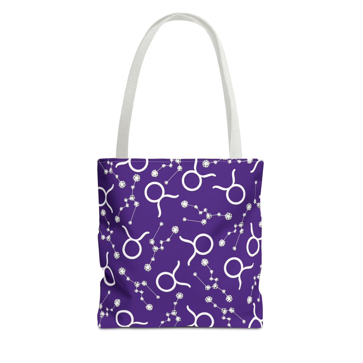 Tote Bag, Taurus Zodiac Sign, AOP, (Purple, White)