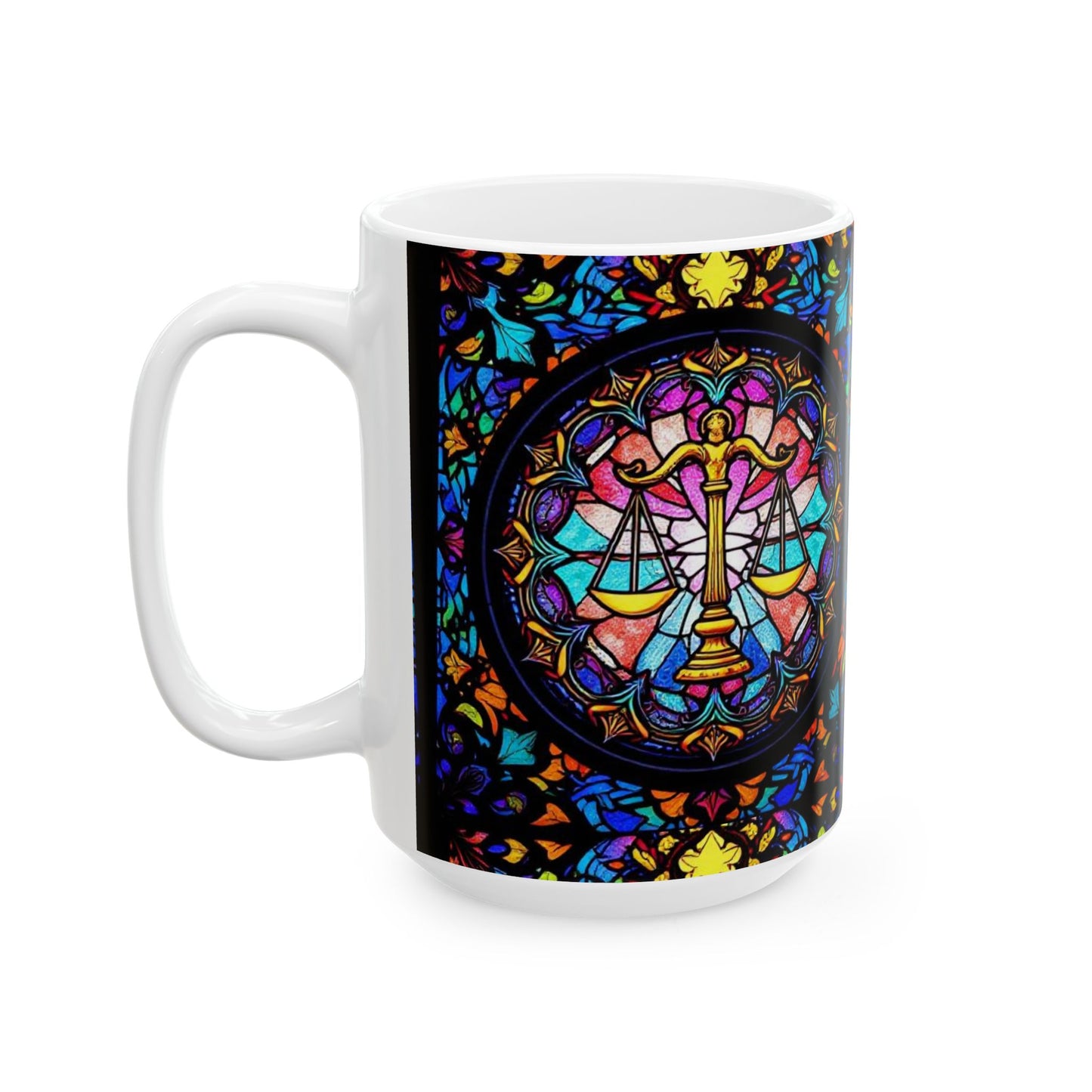 Ceramic Mug, (11oz, 15oz), Ceramic Coffee Mug, AOP, Glass Design, Libra Zodiac
