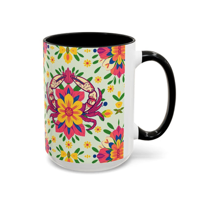 Accent Coffee Mug, Cancer, Zodiac v3, Flower Pattern, (11, 15oz)