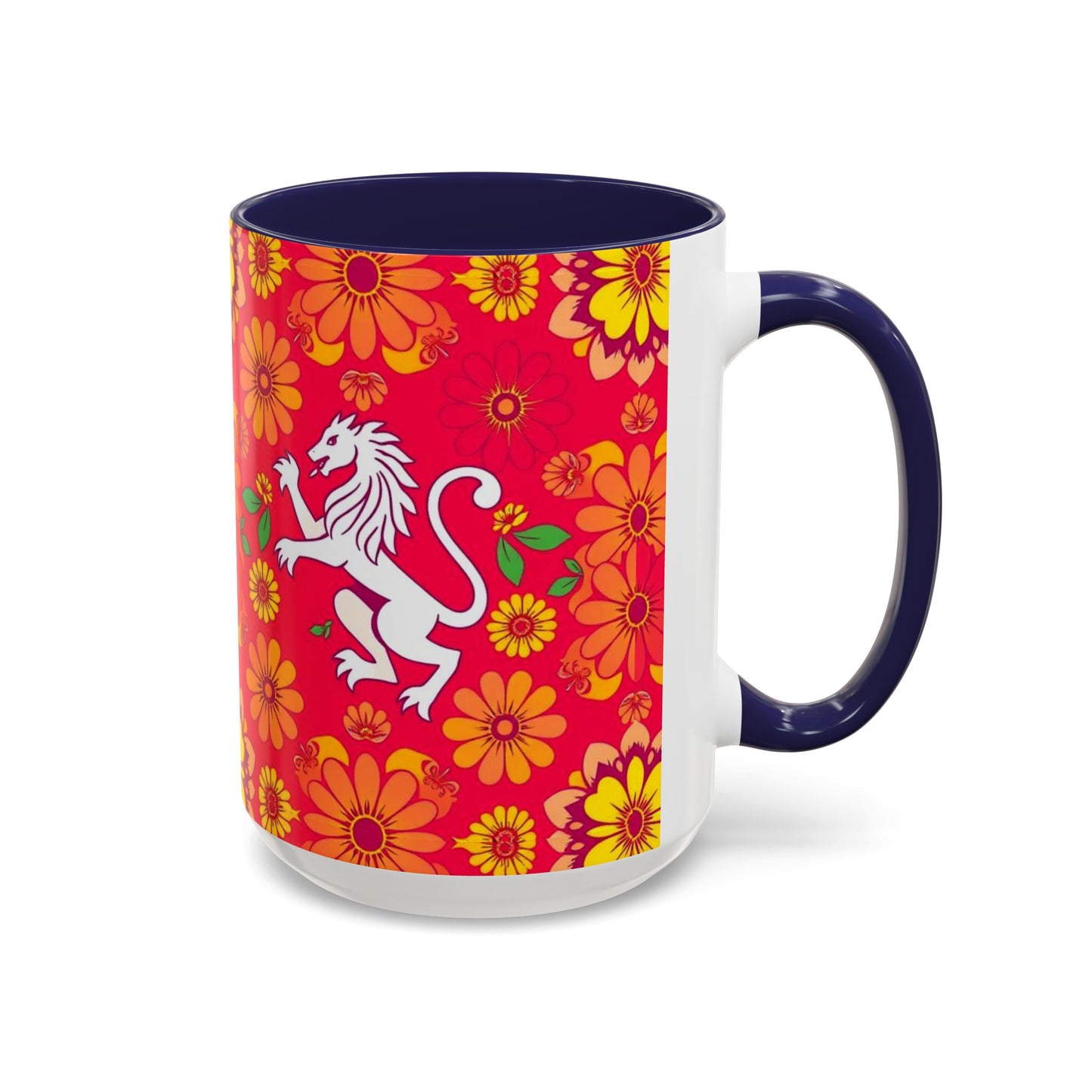 Accent Coffee Mug, Leo, Zodiac v4, Flower Pattern, (11, 15oz)