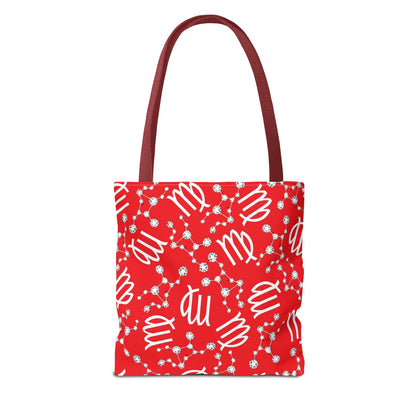 Tote Bag, Virgo Zodiac Sign, AOP, (Red, White)