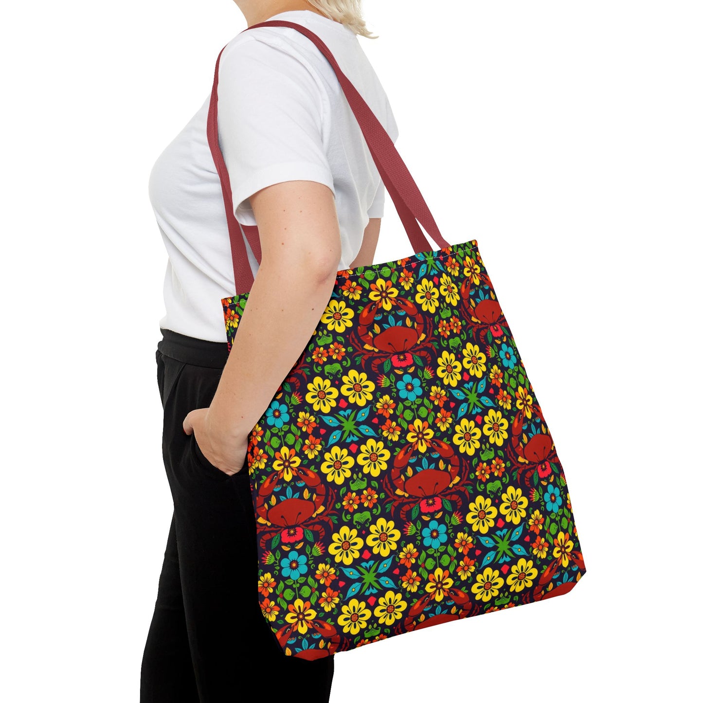 Tote Bag, (AOP), Cancer, Zodiac v4, Flower Pattern