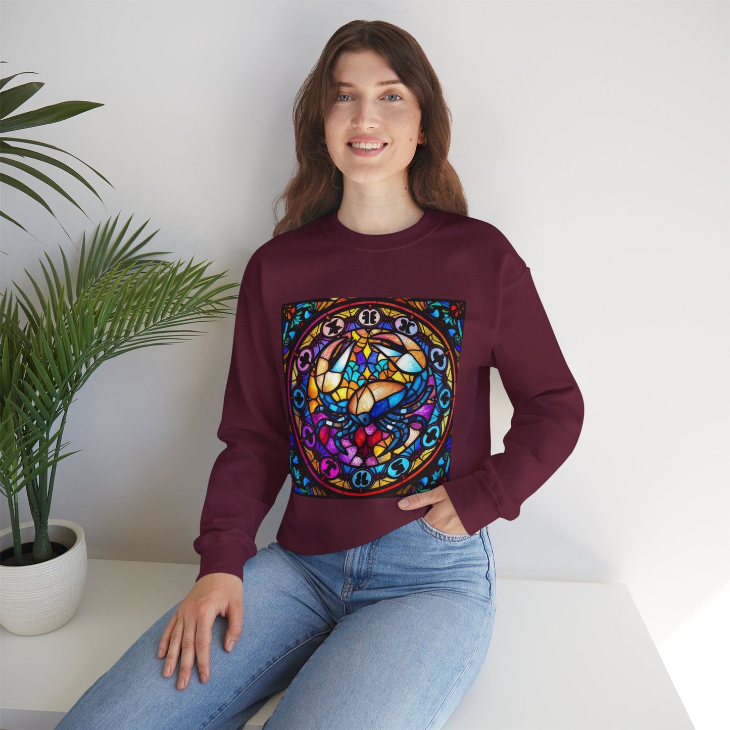 Unisex Heavy Blend™ Crewneck Sweatshirt, Glass, Cancer Zodiac Design