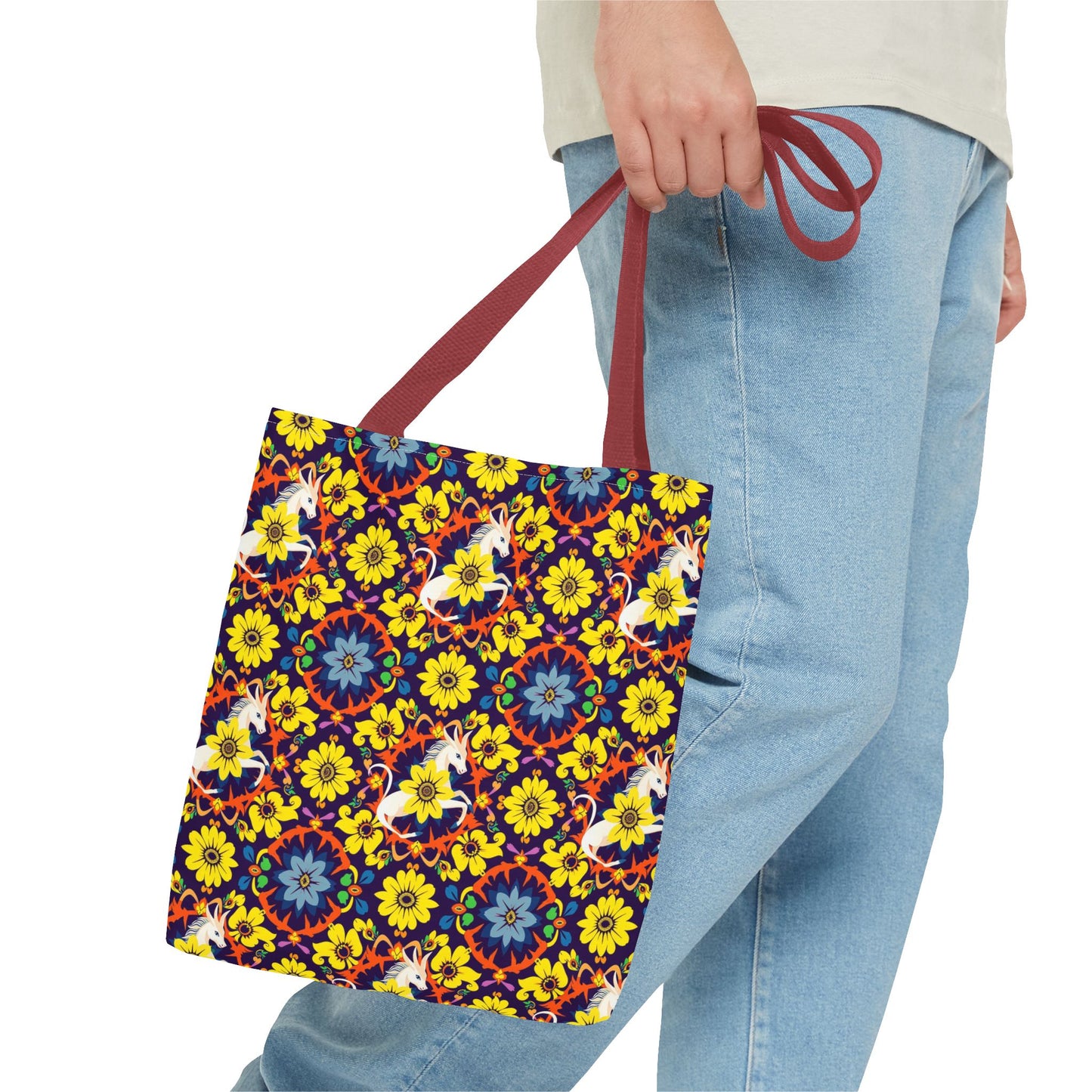 Tote Bag (AOP), Aquarius, Zodiac v1, Flower Pattern