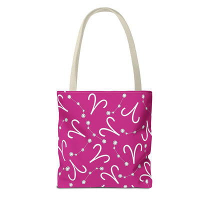 Tote Bag, Aries Zodiac Sign, AOP, (Pink, White)