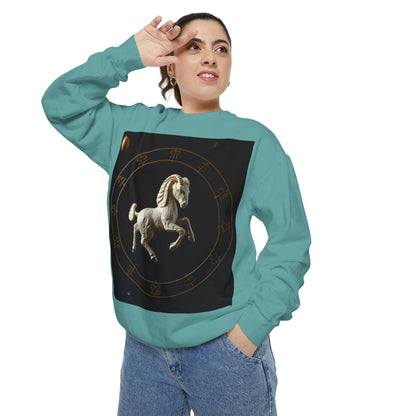 Garment-Dyed Sweatshirt, Unisex, Space Animal Design, Capricorn