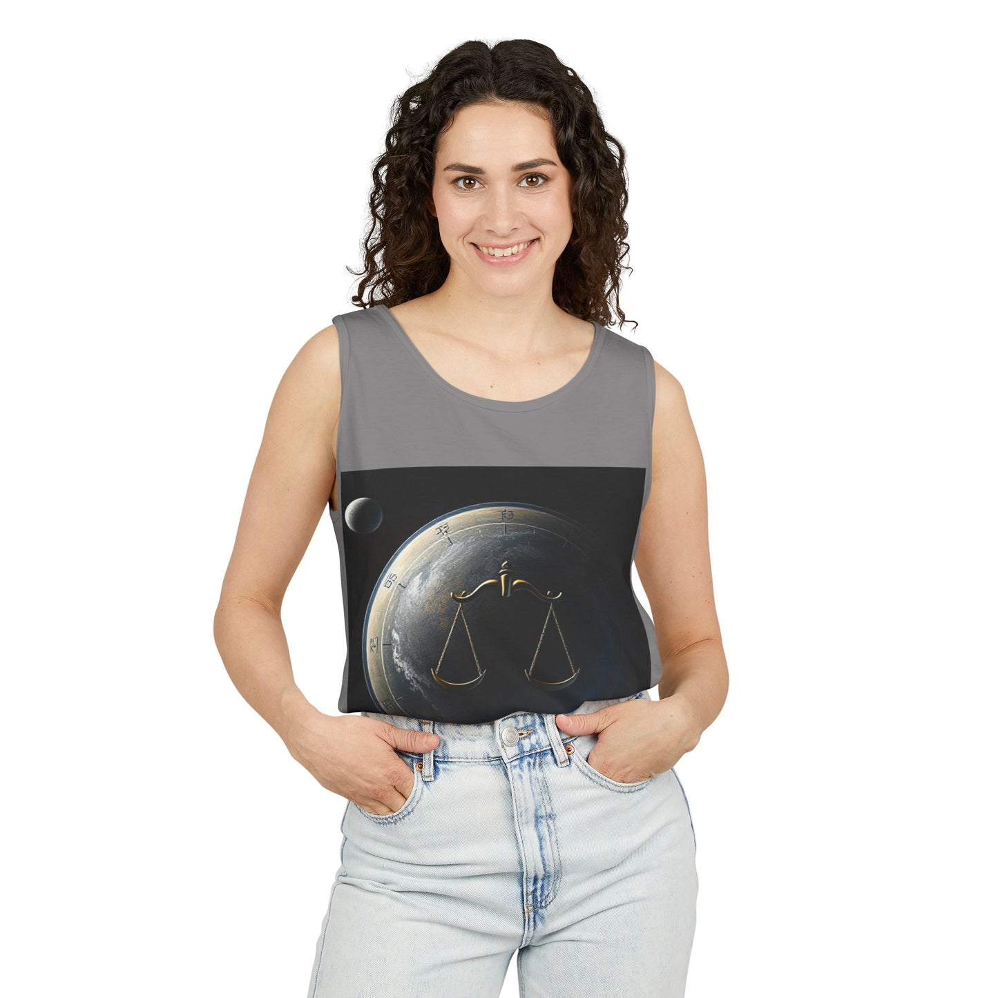 Unisex Garment-Dyed, Tank Top, Libra Design, Space Scale v1, 100% US cotton