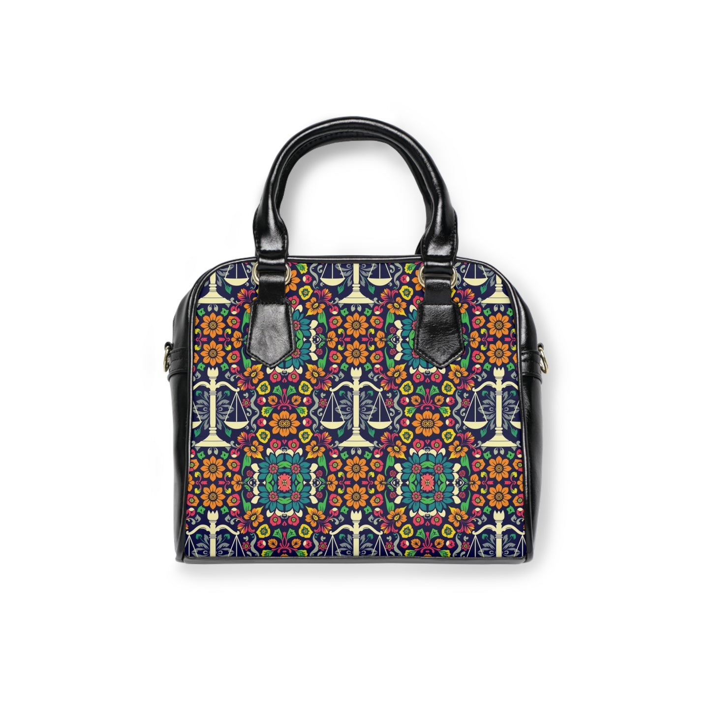 Shoulder Handbag, Libra, Zodiac v1, Flower Pattern