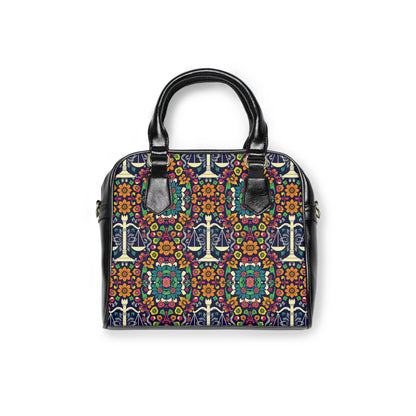 Shoulder Handbag, Libra, Zodiac v1, Flower Pattern