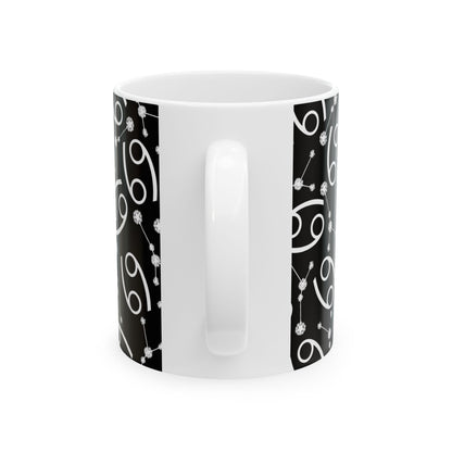 Ceramic Mug, (11oz, 15oz), Ceramic Coffee Mug, Black AOP, Cancer Zodiac Design