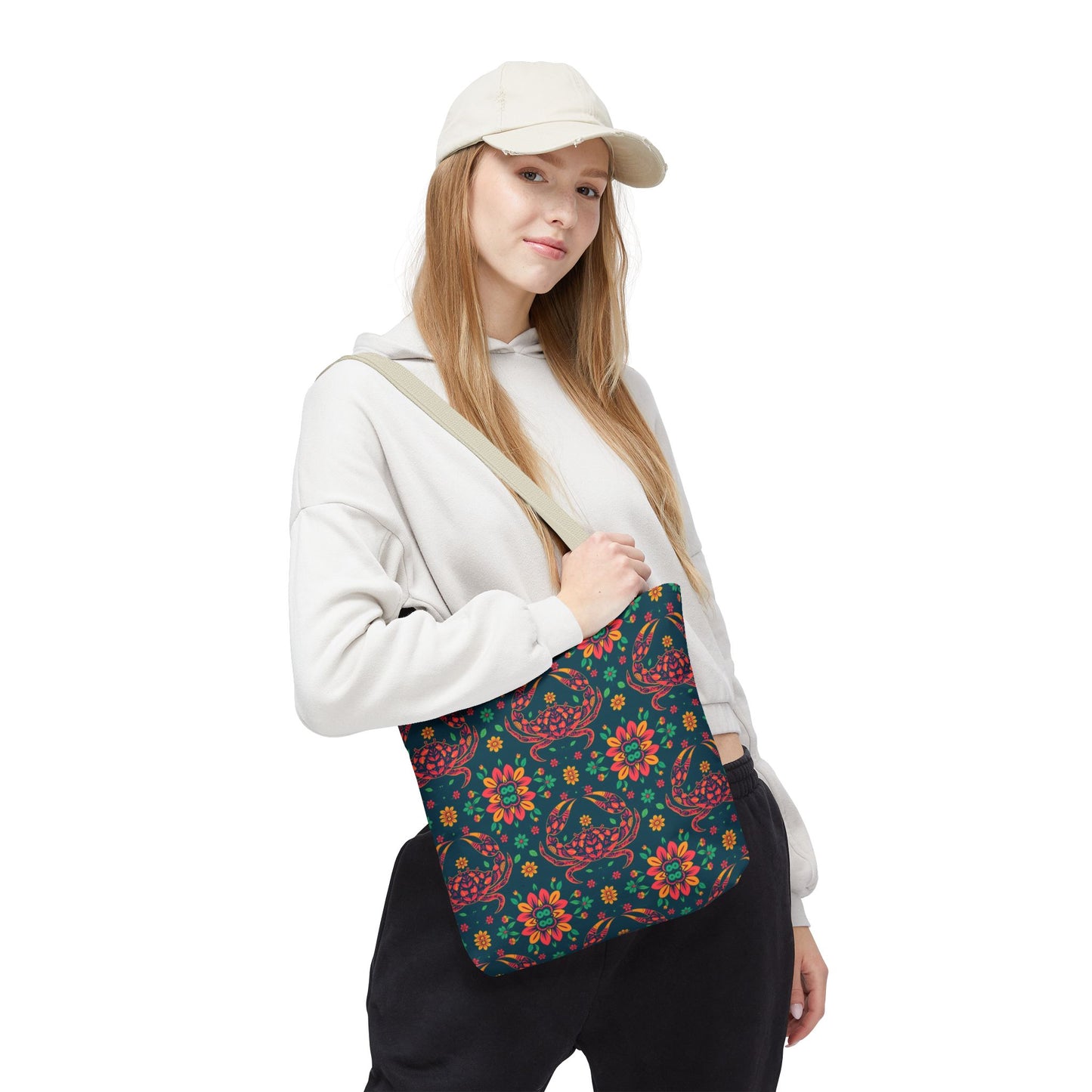 Tote Bag (AOP), Cancer, Zodiac v2, Flower Pattern
