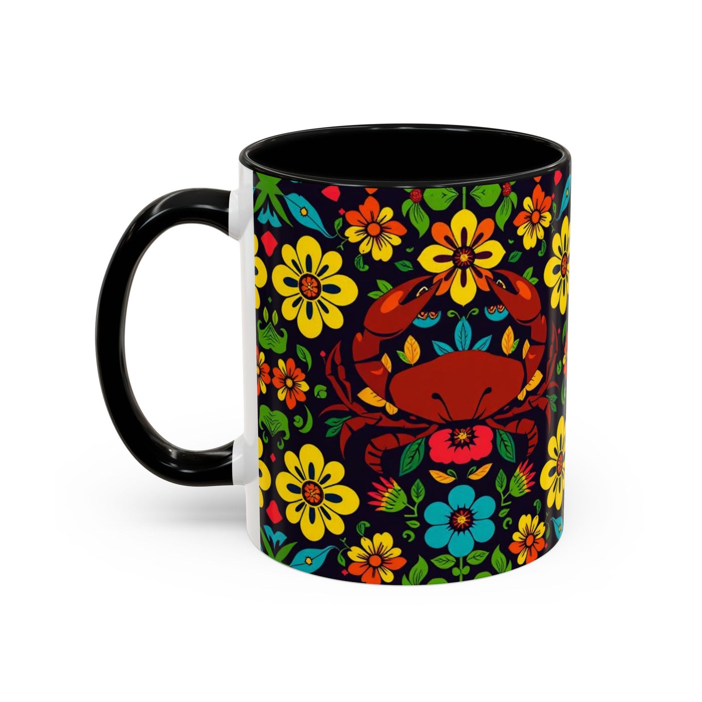 Accent Coffee Mug, Cancer, Zodiac v2, Flower Pattern, (11, 15oz)