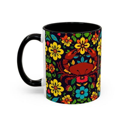Accent Coffee Mug, Cancer, Zodiac v2, Flower Pattern, (11, 15oz)