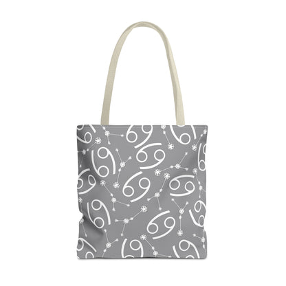 Tote Bag, Cancer Zodiac Sign, AOP, (Grey, White)