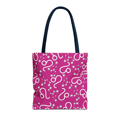 Tote Bag, Leo Zodiac Sign, AOP, (Pink, White)