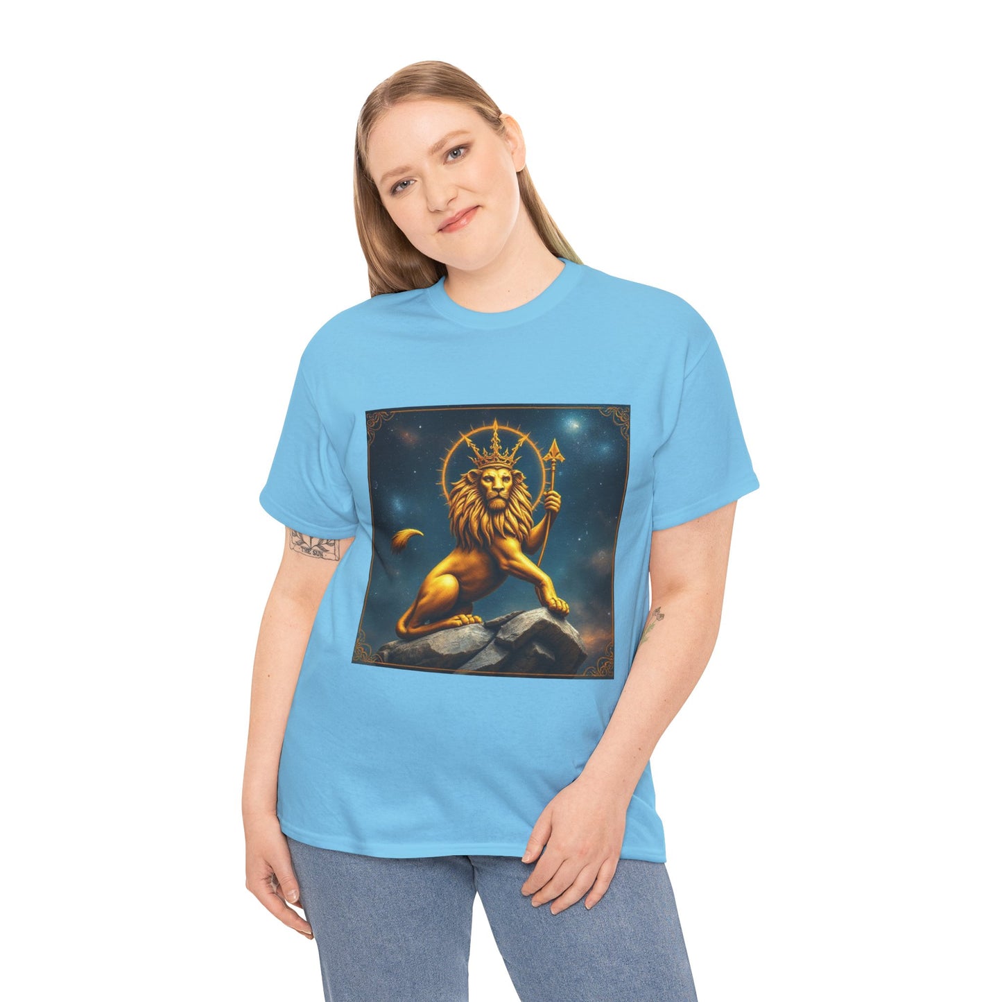 Unisex Heavy Cotton T-Shirt, King of Lions, Leo Zodiac Design