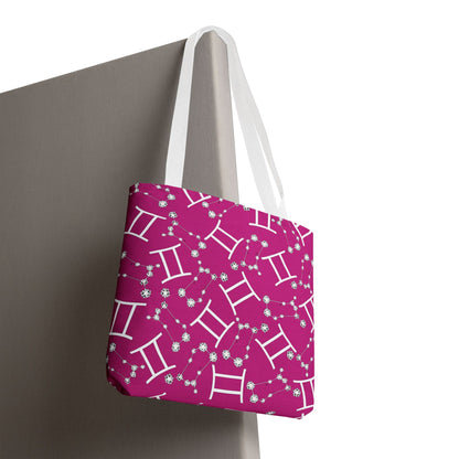 Tote Bag, Gemini Zodiac Sign, AOP, (Pink, White)