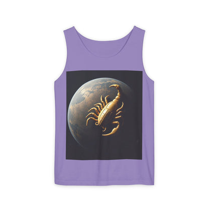 Unisex Garment-Dyed, Tank Top, Scorpio Design, Planet Symbol v1, 100% US cotton