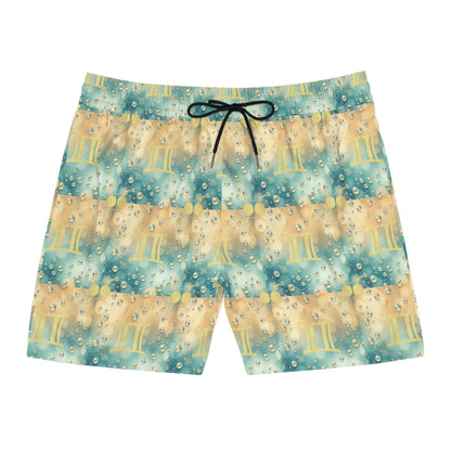Men's Mid-Length Swim Shorts, (AOP), Gemini, Zodiac v4, Bubble Pattern