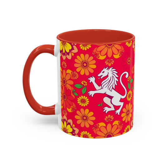 Accent Coffee Mug, Leo, Zodiac v4, Flower Pattern, (11, 15oz)