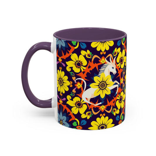 Accent Coffee Mug, Aquarius, Zodiac v1, Flower Pattern, (11, 15oz)