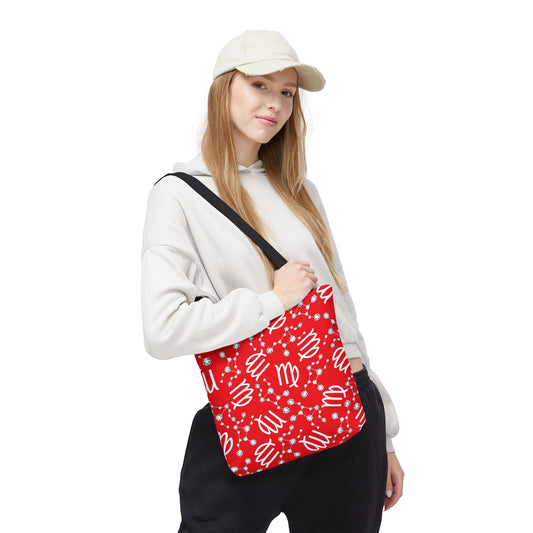 Tote Bag, Virgo Zodiac Sign, AOP, (Red, White)
