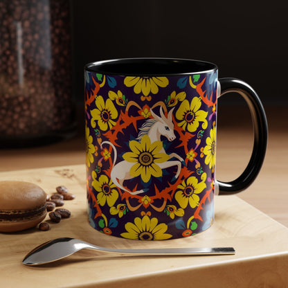Accent Coffee Mug, Aquarius, Zodiac v1, Flower Pattern, (11, 15oz)