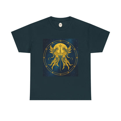 Unisex Heavy Cotton T-Shirt, Space Twins v3, Gemini Zodiac Design