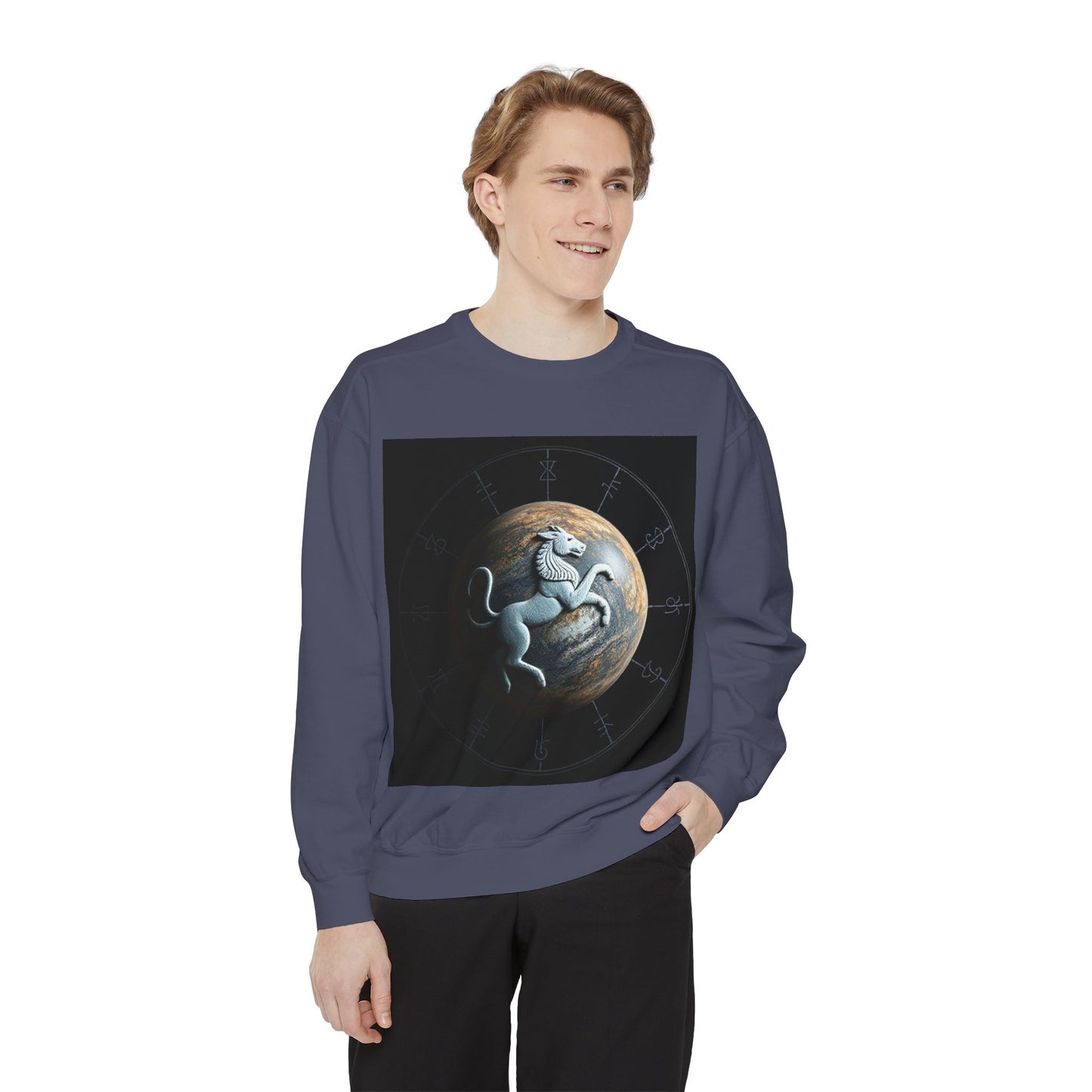 Garment-Dyed Sweatshirt, Unisex, Space Animal Design, Aquarius