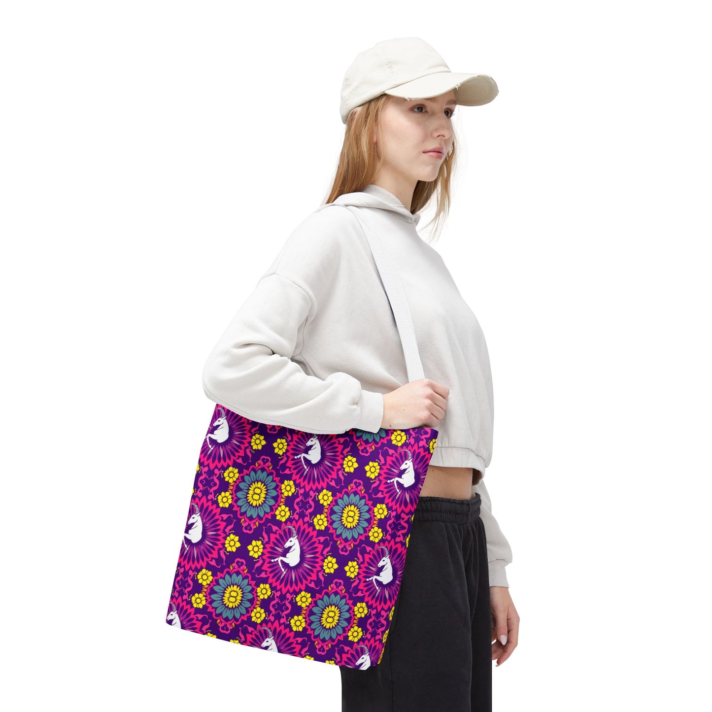 Tote Bag, (AOP), Capricorn, Zodiac v5, Flower Pattern