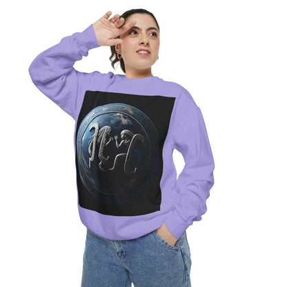 Garment-Dyed Sweatshirt, Unisex, Space Symbol Design, Gemini