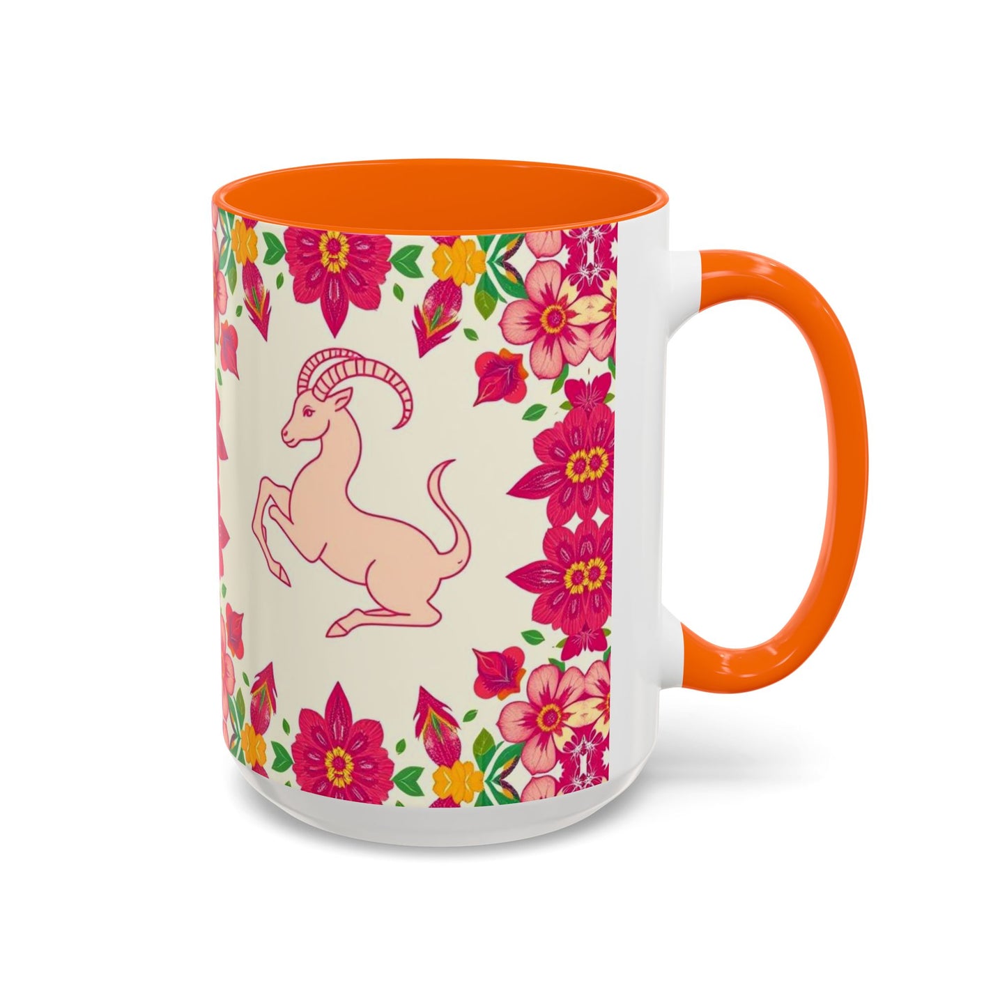 Accent Coffee Mug, Capricorn, Zodiac v2, Flower Pattern, (11, 15oz)